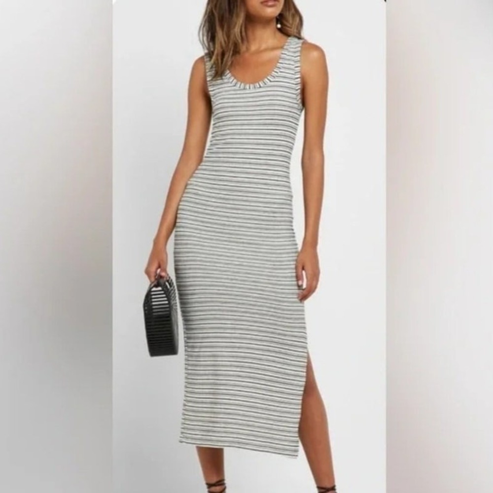 Topshop Striped Tank Midi Dress Sleeveless Casual Black White Size 6